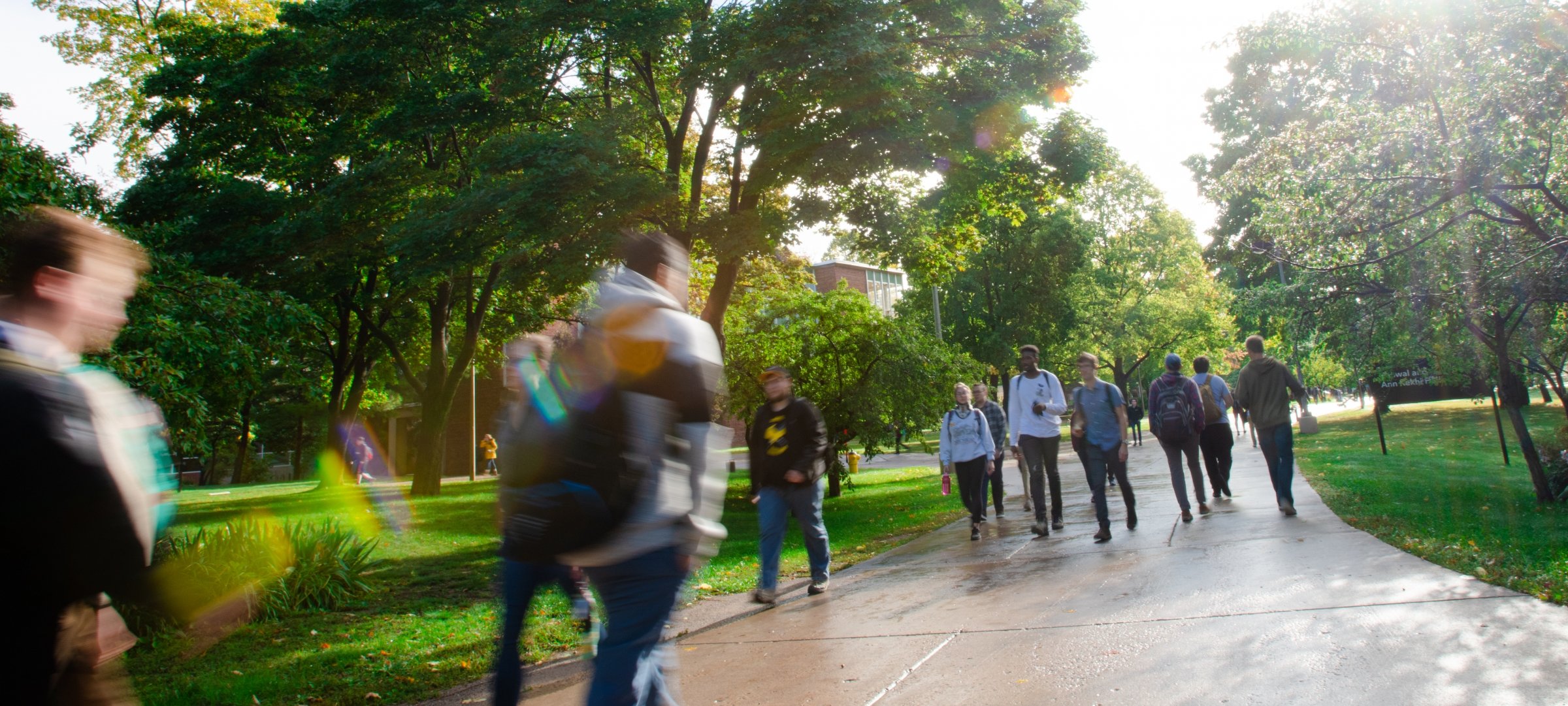 Students walking on campus.