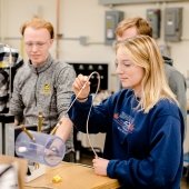 Students working in a lab.