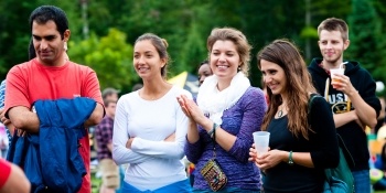 A group of students chat during the annual K-Day celebration.