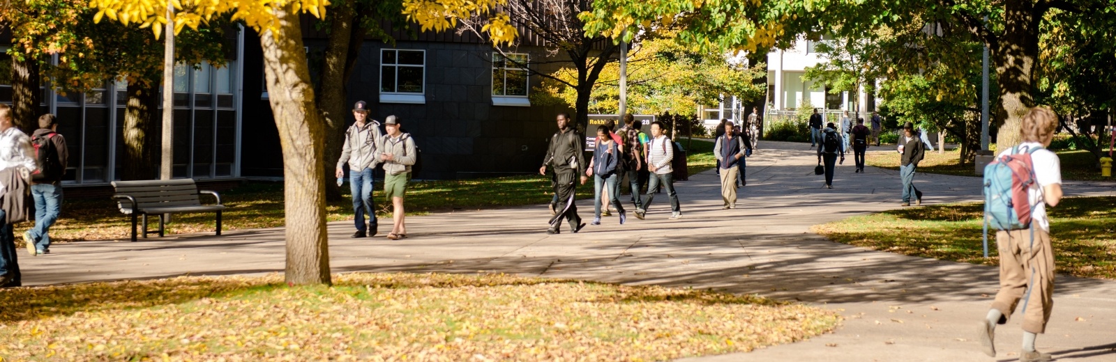 People walking between Fisher and Rekhi Halls