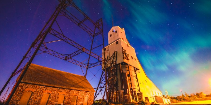 Northern Lights behind the Quincy Mine Hoist.