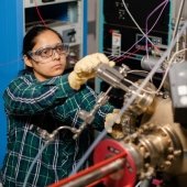 Student working in solar lab